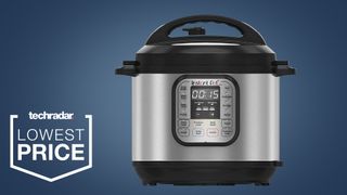 Thre Instant Pot Duo on a blue background