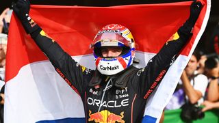Race winner Max Verstappen of the Netherlands and Oracle Red Bull Racing celebrates in parc ferme during the F1 Dutch Grand Prix at Circuit Zandvoort.