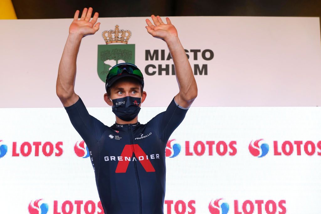 CHELM POLAND AUGUST 09 Michal Kwiatkowski of Poland and Team INEOS Grenadiers Best Polish Rider celebrates at podium during the 78th Tour de Pologne 2021 Stage 1 a 216km stage from Lublin to Chem 212m TourdePologne TDP2021 UCIWT on August 09 2021 in Chelm Poland Photo by Bas CzerwinskiGetty Images