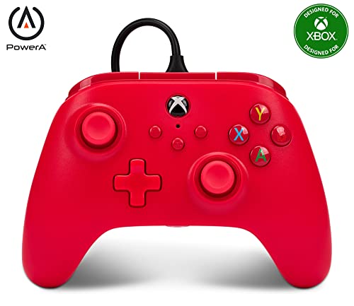 Powera Wired Controller for Xbox Series X & S, Xbox One, Pc, Windows 10 & 11, Dual Rumble Motors, Detachable 10ft Usb Cable, 3.5mm Stereo Headset Jack, Official: Red