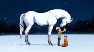 White horse on snow