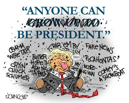 Political cartoon U.S. Trump baby president Comey Obama Schumer