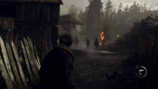 Resident Evil 4 Remake Chainsaw Demo screenshot PS5 showing Leon fighting in Village