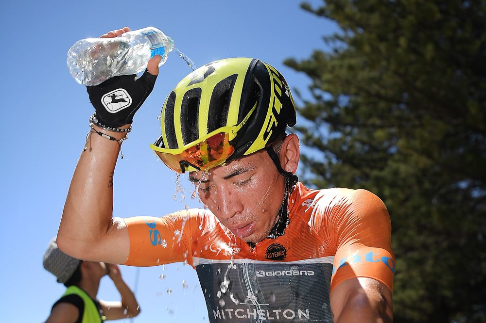 Caleb Ewan cools off after stage three of the 2018 Tour Down Under