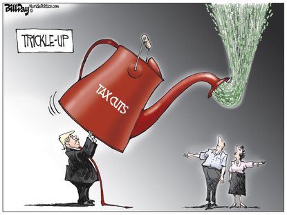 Political cartoon U.S. Trump tax-cuts trickle-up economics