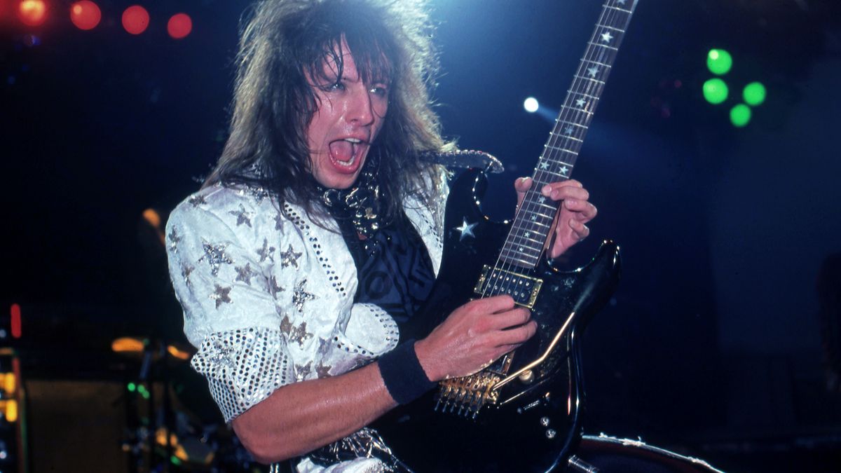 Richie Sambora, lead guitarist for the American hard rock band Bon Jovi, onstage at the Joe Louis Arena, during their Slippery When Wet tour, in Detroit, MI, May 26, 1987. 