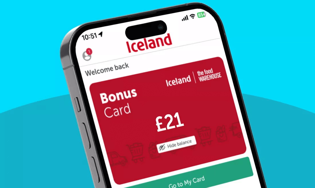 The Iceland bonus card app shown on a phone