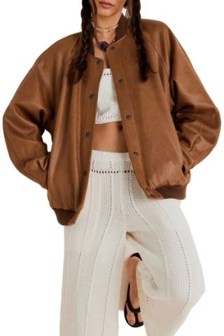 Wild Rose Faux Leather Bomber Jacket