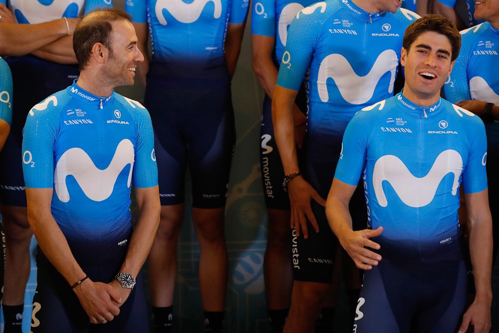 Alejandro Valverde and Mikel Landa share a laugh