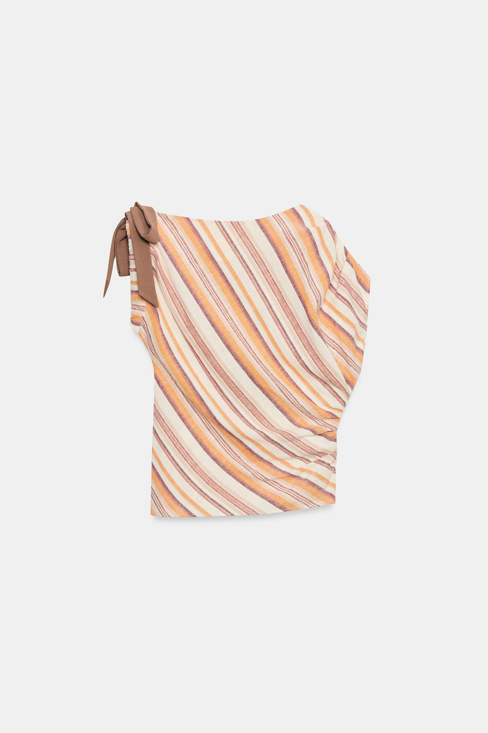 Striped Linen Blend Top - Multicoloured - Xs