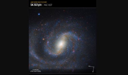 A spiral galaxy with scale lines drawn on it.