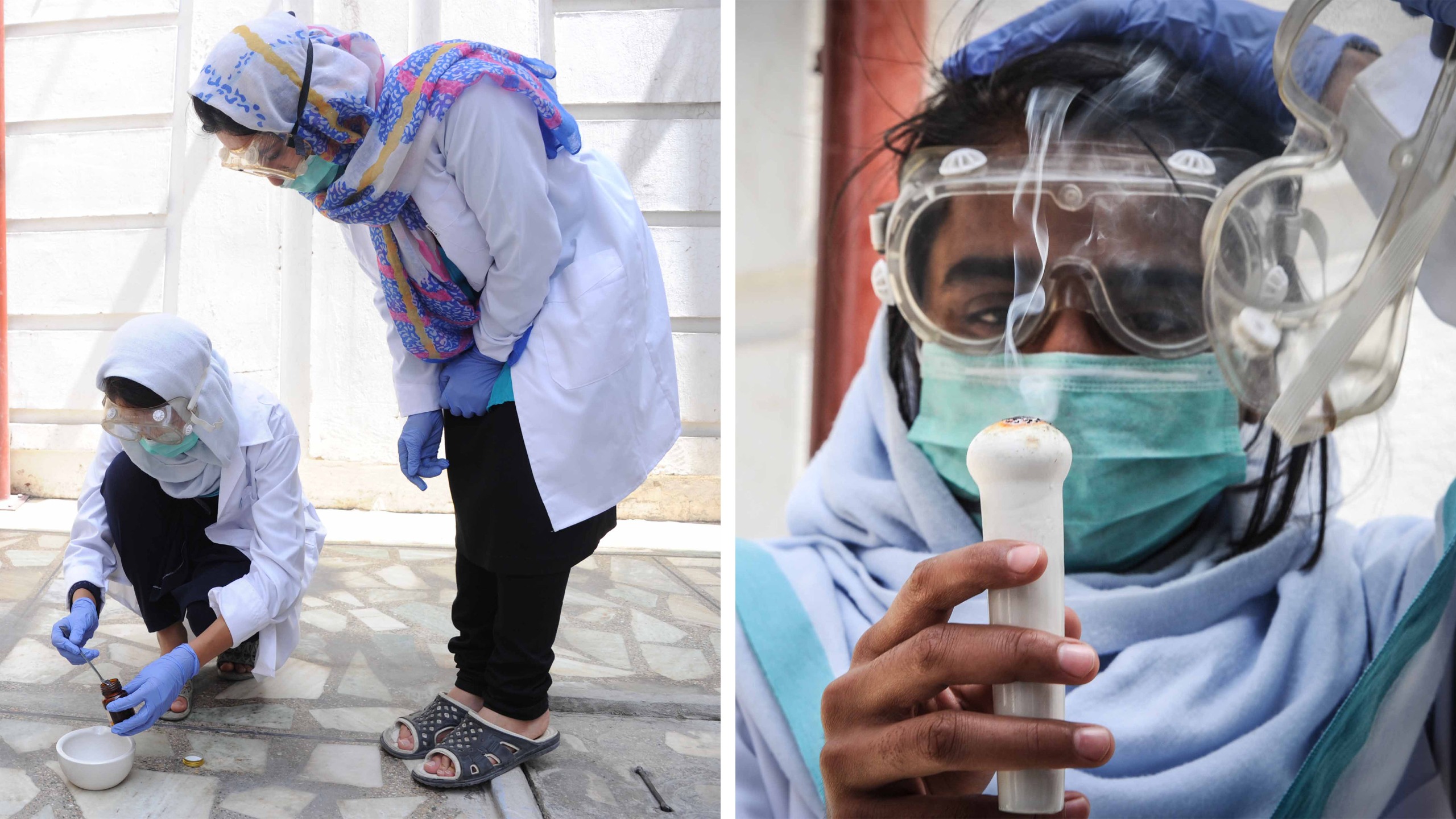 students perform a science experiment