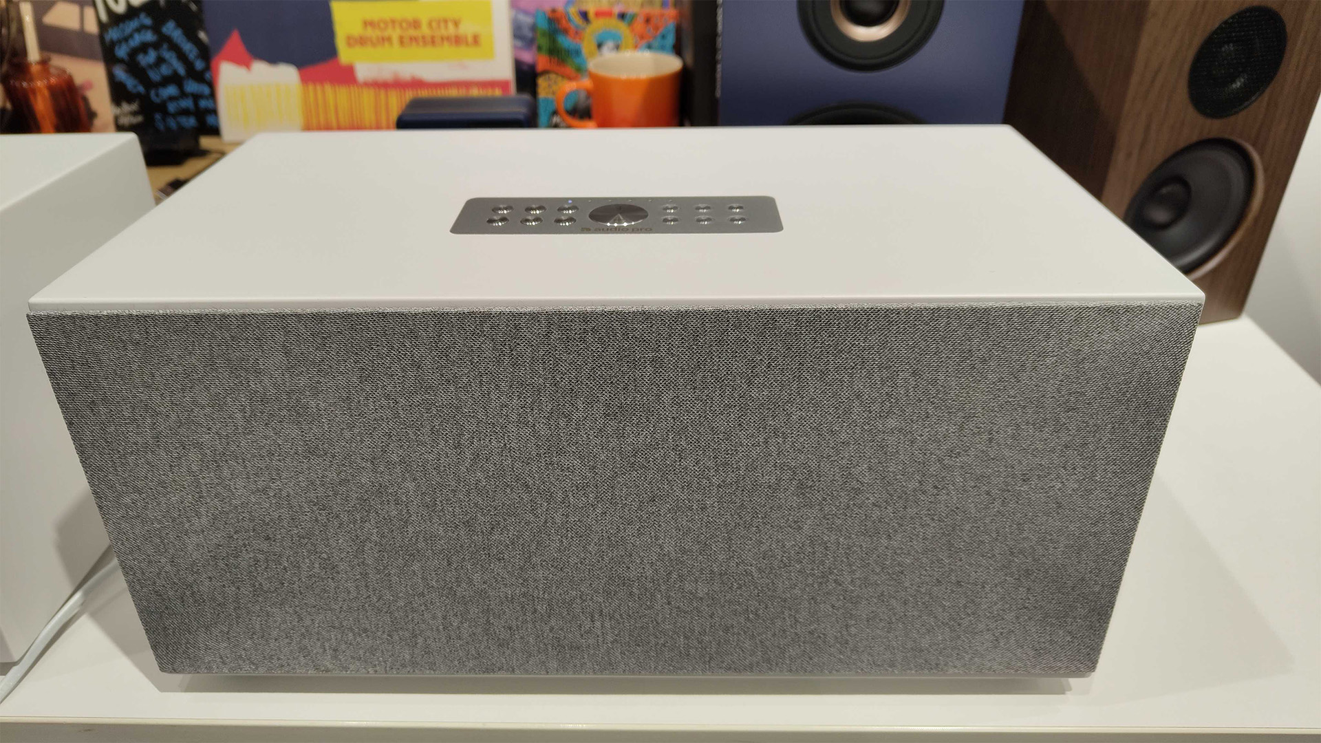Audio Pro C20 W wireless speaker showing top control panel