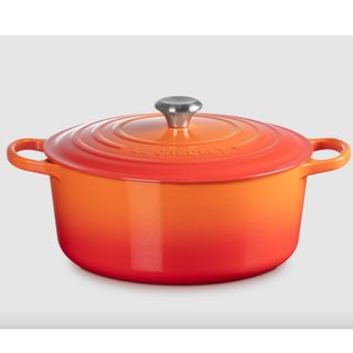 Orange Le Creuset casserole dish