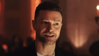 Justin Timberlake singing in the "No Angels" music video