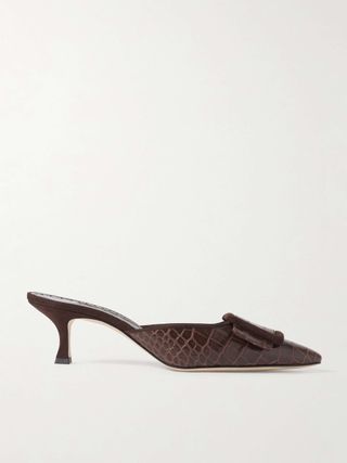 Maysalebi 50 Suede-Trimmed Croc-Effect Leather Mules