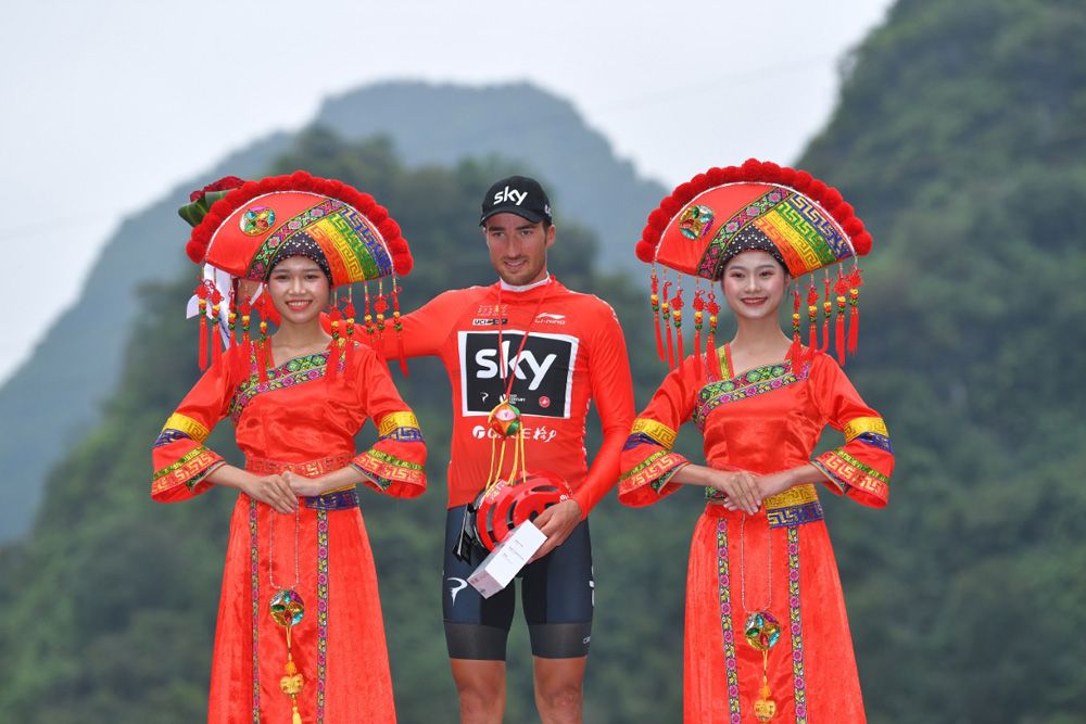 Gianni Moscon (Team Sky) in the leader's red jersey