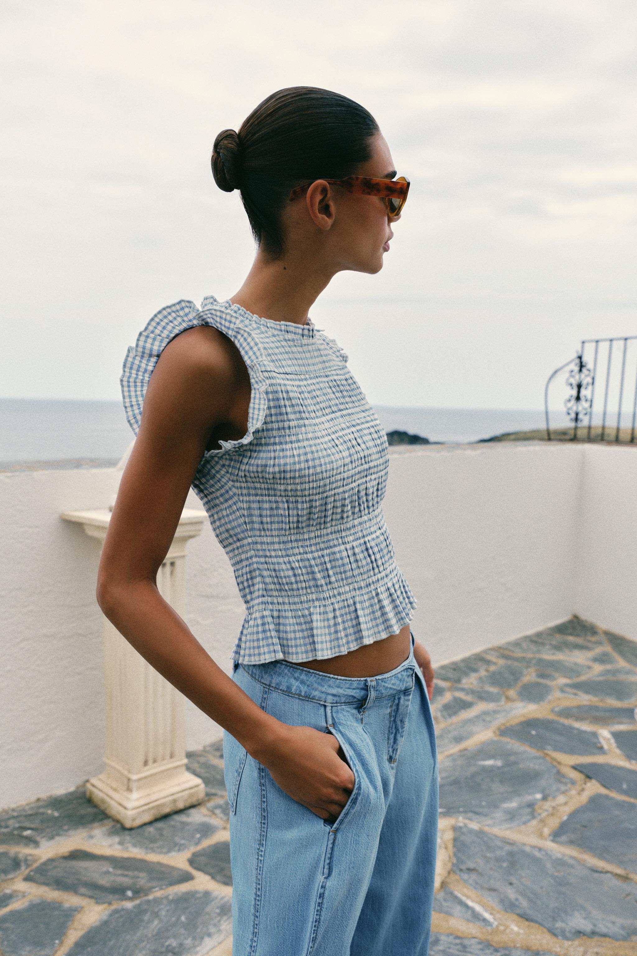 Gingham Smocked Top