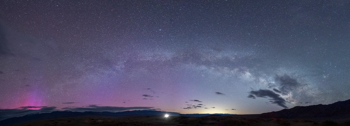 Astrophotographer Shari Hunt was surprised to see aurora in her photographs of the Milky Way taken in California's Death Valley.