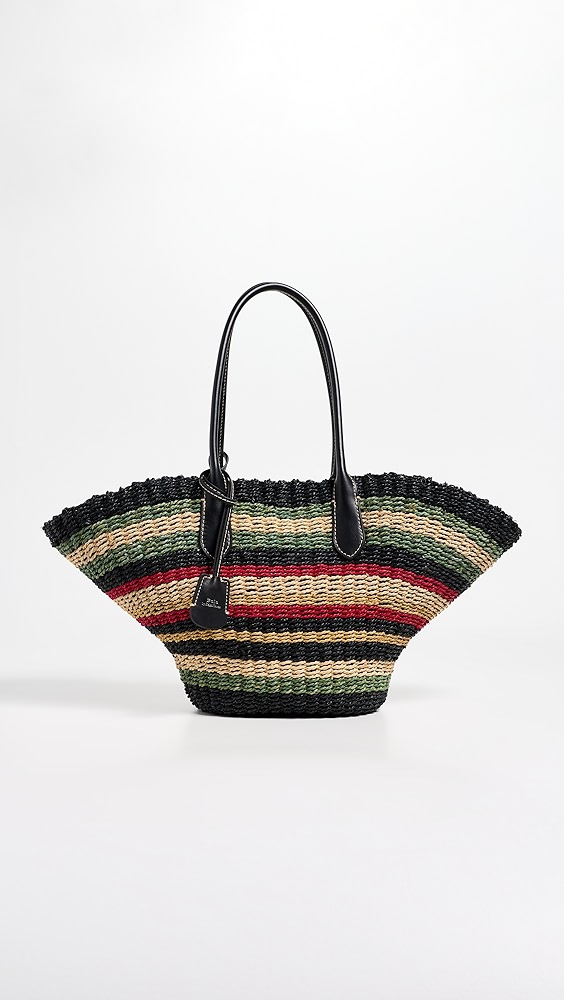 Bellport Stripe Raffia Basket Tote Bag - Multi Stripe