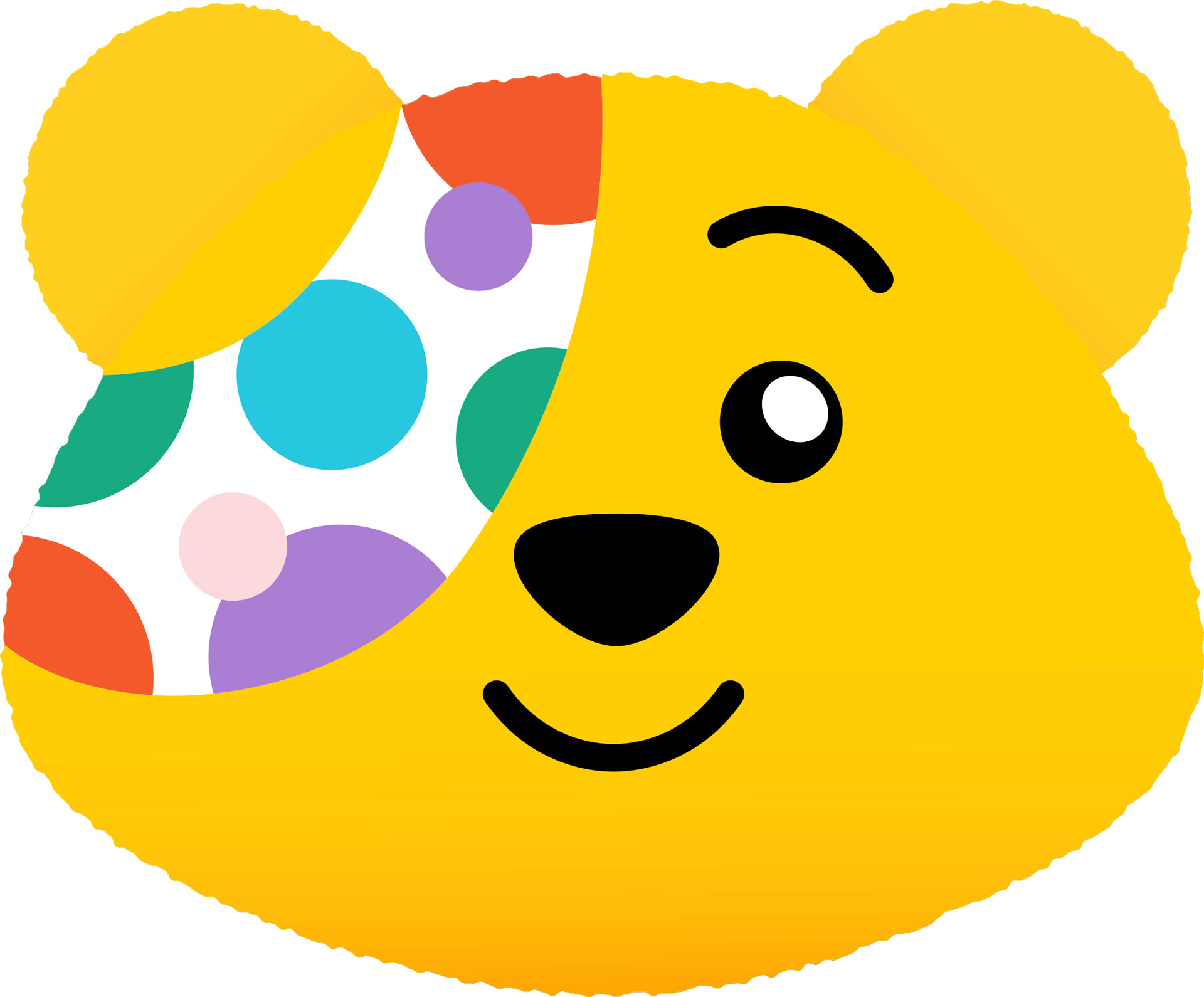 Pudsey bear head - a yellow bear with a bandage around one eye
