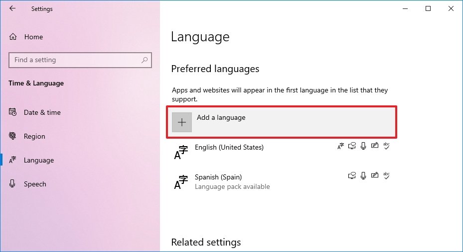 Windows 10 add new language option