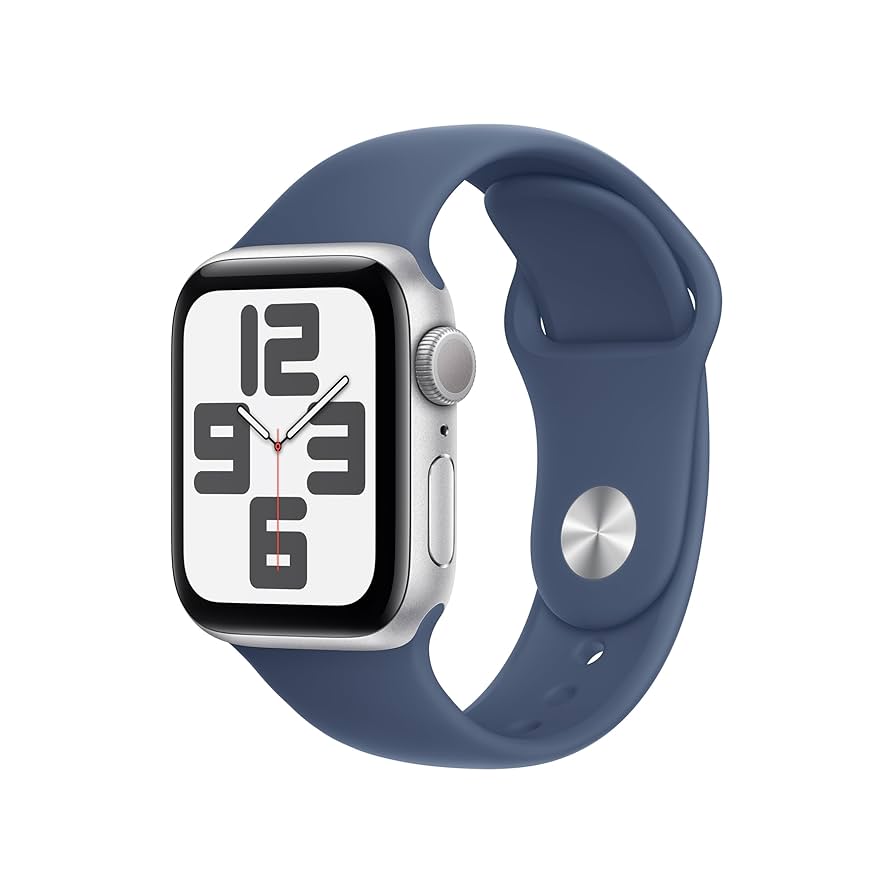 The Apple Watch SE Gen 2 in blue on a white background