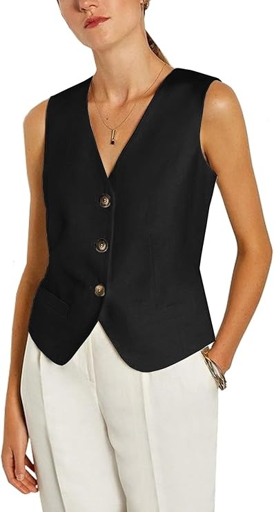 DRAHANCE, Drahance Women's Regular Fitted Suit Vest Business Dress Button Down Waistcoat Black
