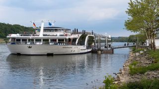 luxury river cruise ship in port