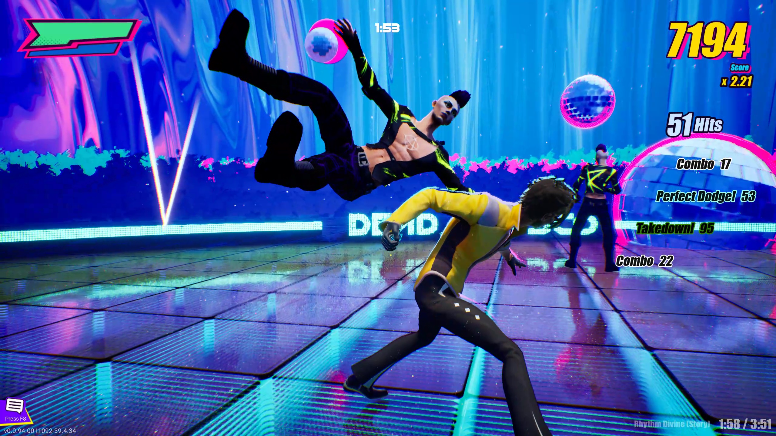 Charlie Disco performs a finisher move on an enemy in Dead as Disco's Infinite Disco mode in the demo