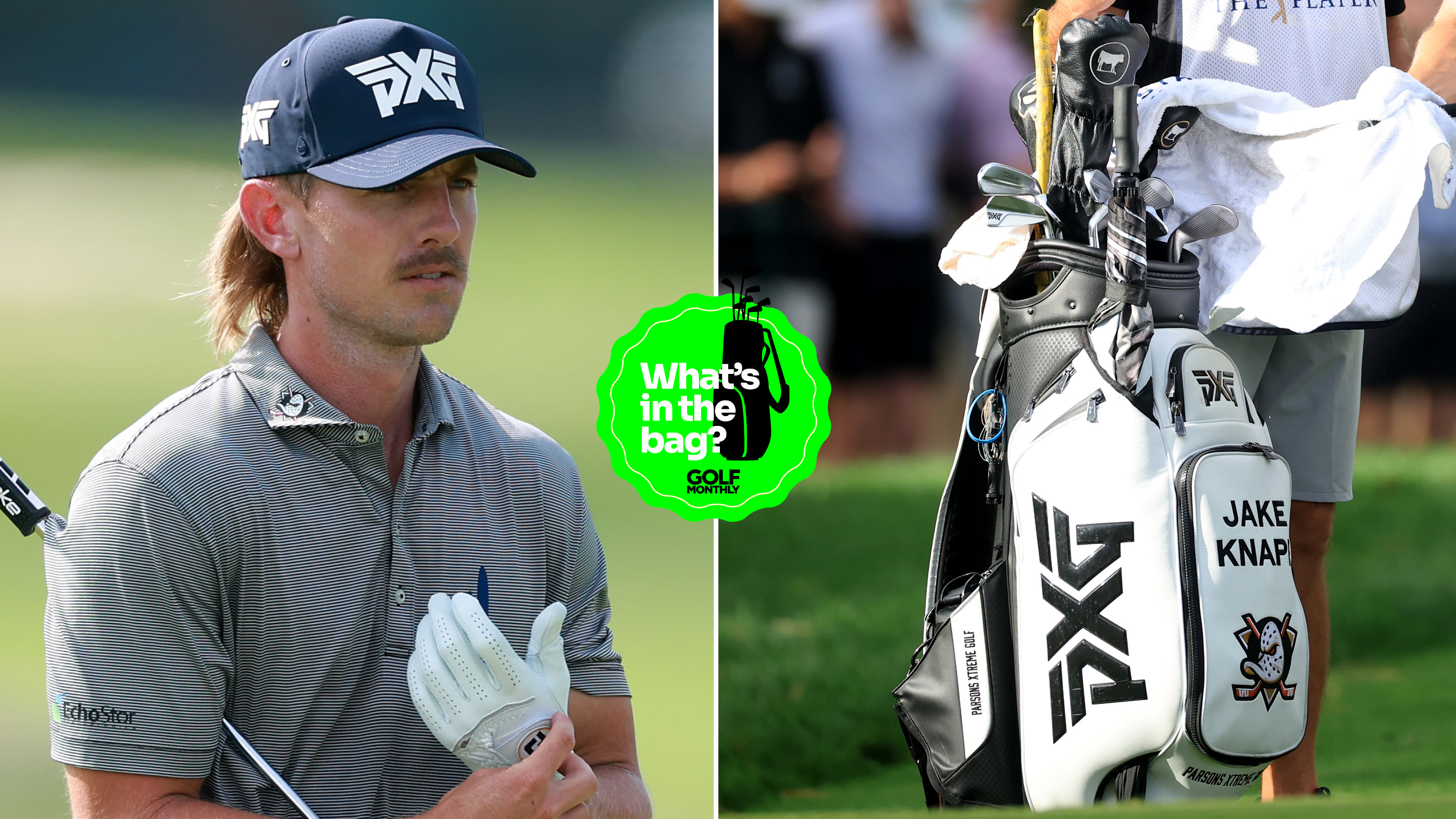 Jake Knapp readjusts his glove, with a close-up of his bag