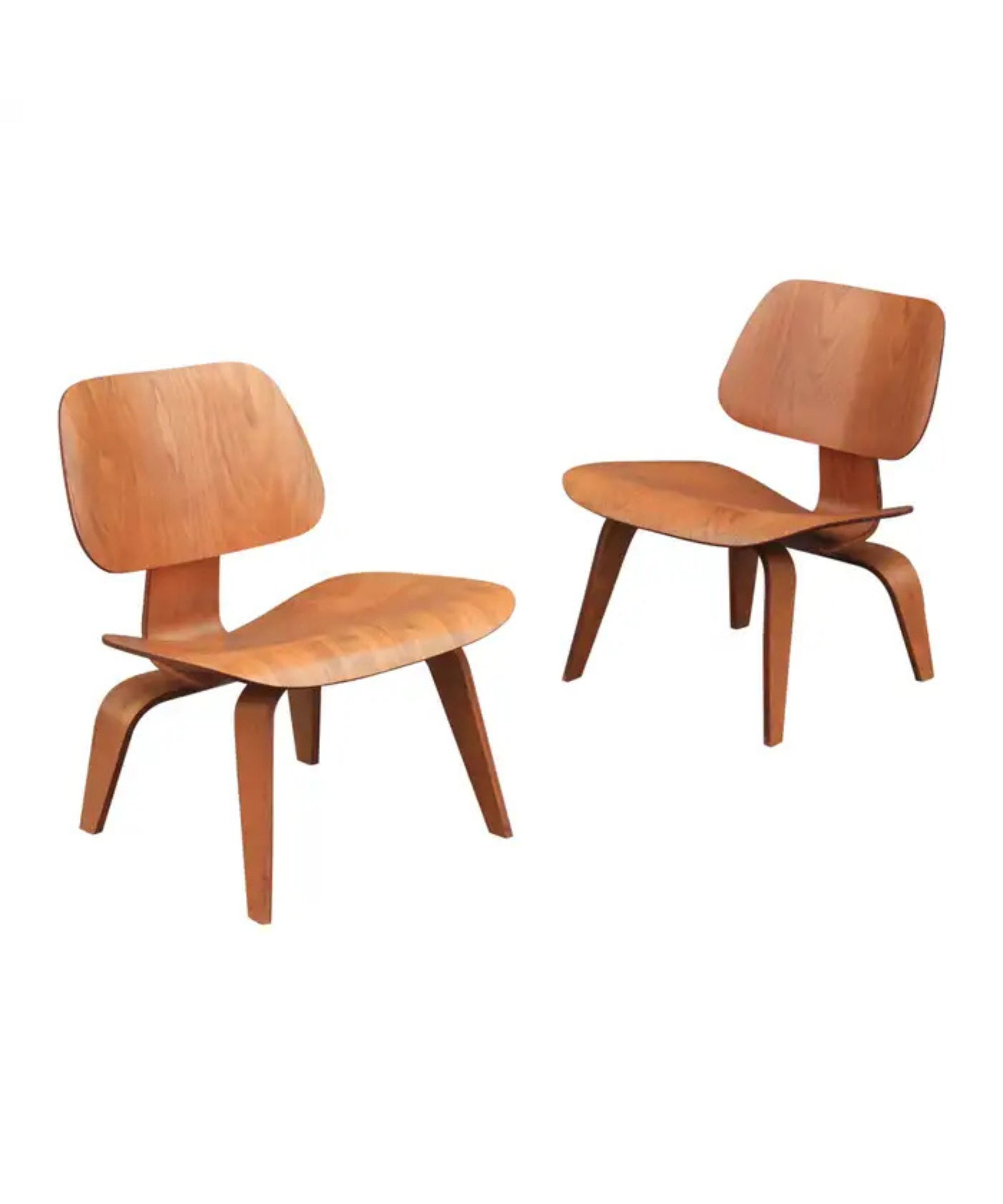 1940s Pair of Early Charles Eames for Herman Miller LCW Lounge Chairs in Oak