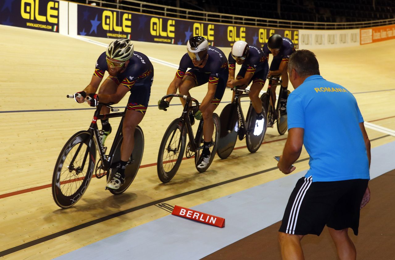 The Romanians get some encouragement from their coach