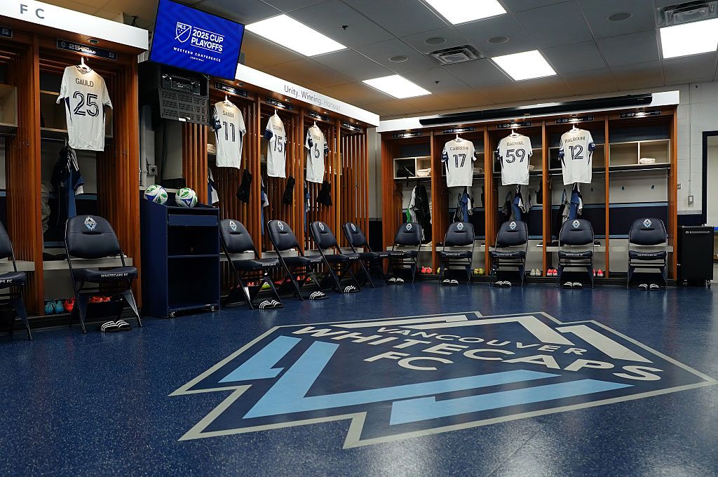 VANCOUVER, BRITISH COLUMBIA - NOVEMBER 22: The jerseys of Vancouver Whitecaps FC are displayed in the dressing room prior to the conference semifinal between Vancouver Whitecaps FC and Los Angeles Football Club at BC Place as part of the 2025 MLS Cup Playoffs on November 22, 2025 in Vancouver, British Columbia. (Photo by Rich Lam/Getty Images)