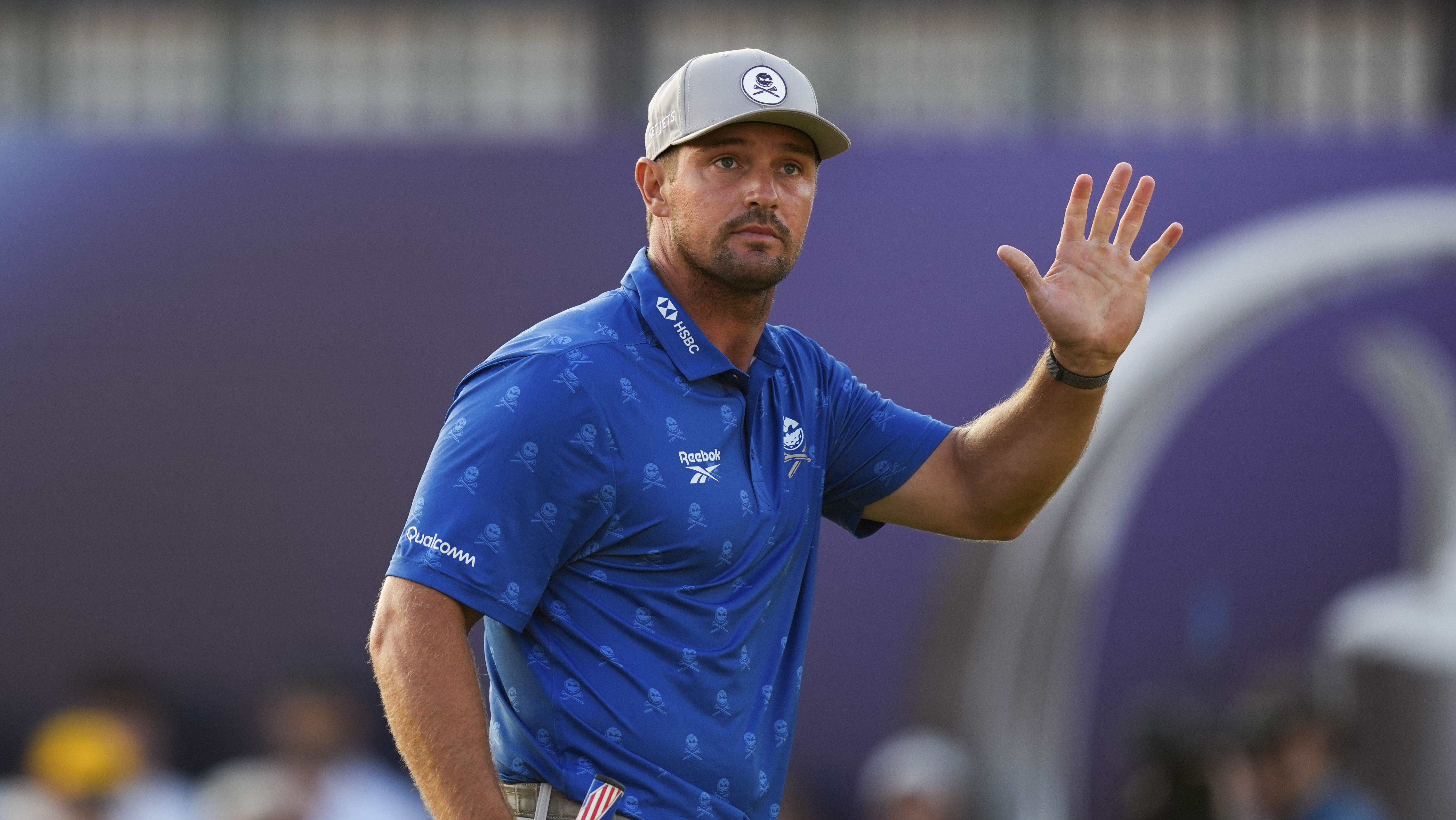 Bryson DeChambeau waves to the fans after his second round at the 2026 Open.