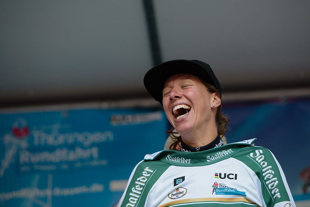 Janneke Ensing (Parkhotel Valkenburg) awarded most combatitive rider at Th&uuml;ringen Rundfarht 2016 - Stage 1
