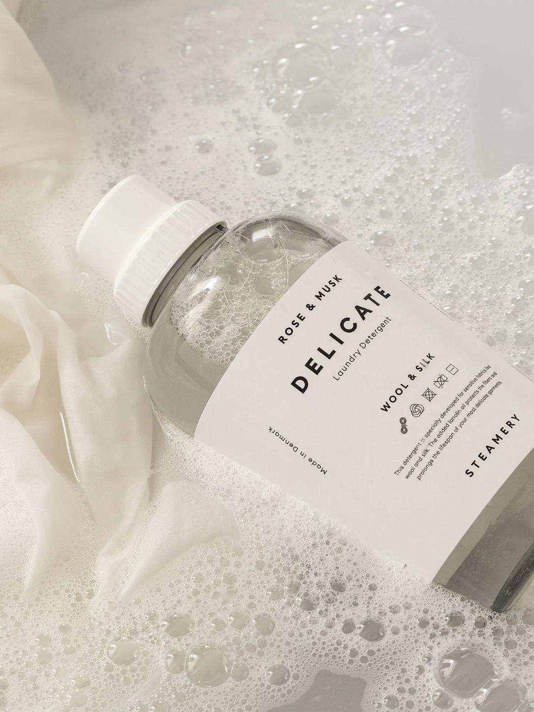A bottle of delicate laundry detergent from STEAMERY