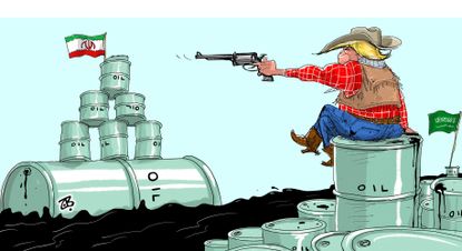 Political Cartoon U.S. Trump Iran oil barrels