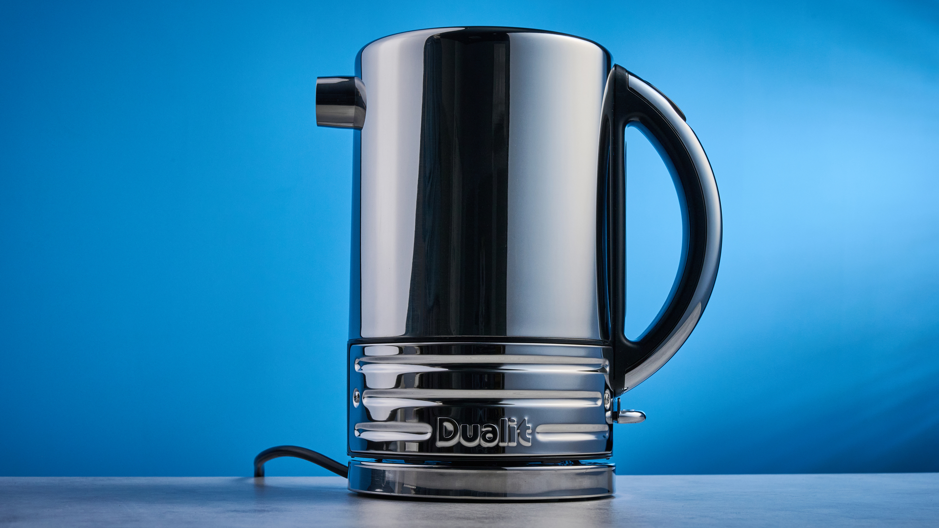 Dualit Design Series Kettle photographed in front of a blue background