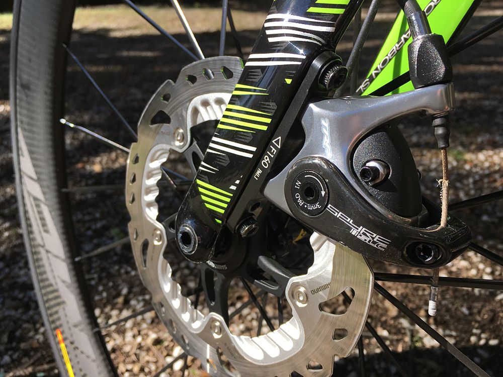 160mm rotors and TRP Spyre mechanical disc brakes on the Cannondale Super Slice