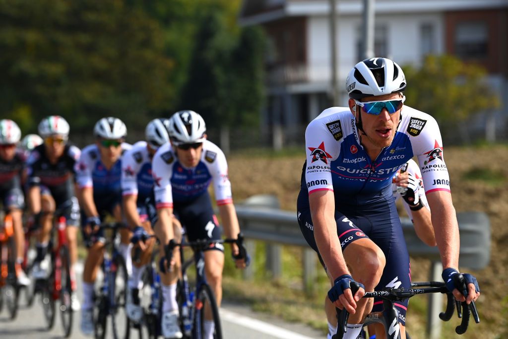 BEINASCO ITALY OCTOBER 06 Tim Declercq of Belgium and Team QuickStep Alpha Vinyl competes during the 106th Gran Piemonte 2022 a 198km one day race from Omegna to Beinasco GranPiemonte on October 06 2022 in Beinasco Italy Photo by Tim de WaeleGetty Images