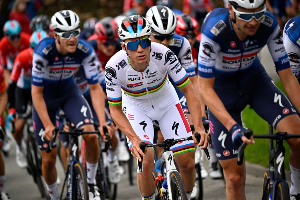 Remco Evenepoel among his Soudal-QuickStep teammates at Liège-Bastogne-Liège