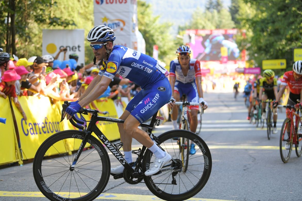 A tired Dries Devenyns crosses the line