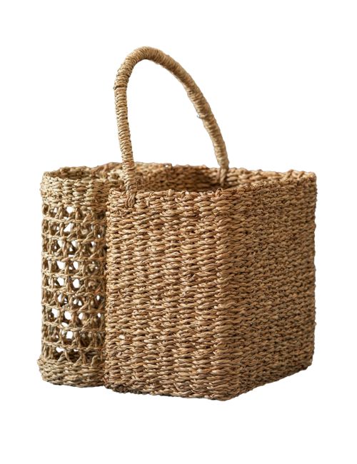Hand-Woven Seagrass Basket With Handle & Bottle Holder