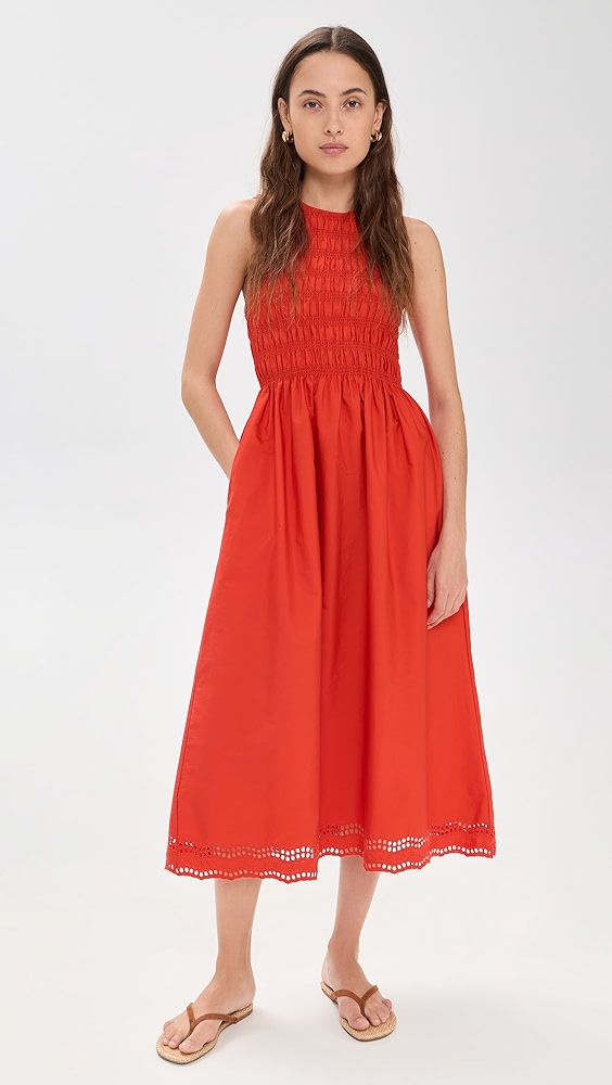 Madewell the Embroidered Melody Smocked Midi Dress