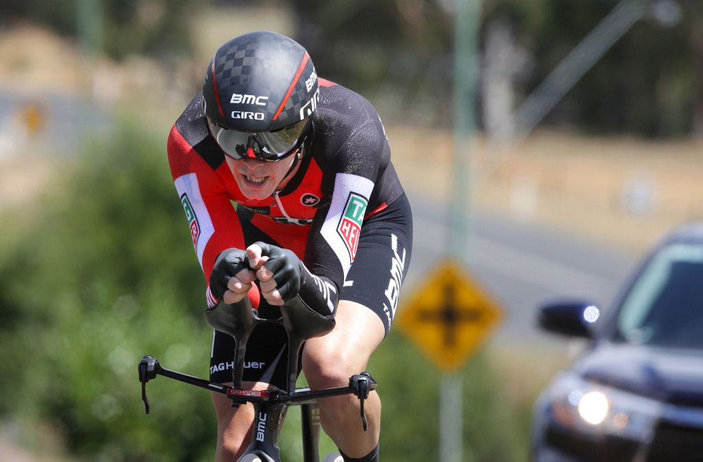 The effect of the heat can be seen on Rohan Dennis' black kit