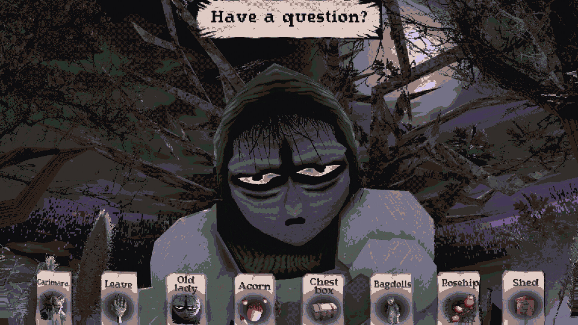 Carimara: Beneath the Forlorn Limbs screenshot featuring a character with Have a question? above them