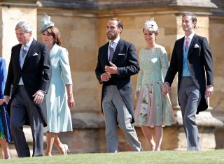 Carole and Michael Middleton with their son James Middleton and his sister Pippa Middleton with her husband James Matthews.