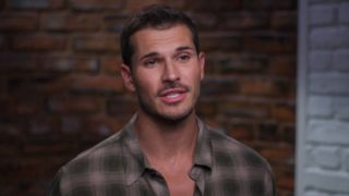 Gleb Savchenko talking to the camera on Dancing With the Stars.