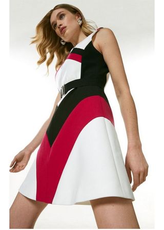 Karen Millen Compact Stretch Colourblock A Line Dress 